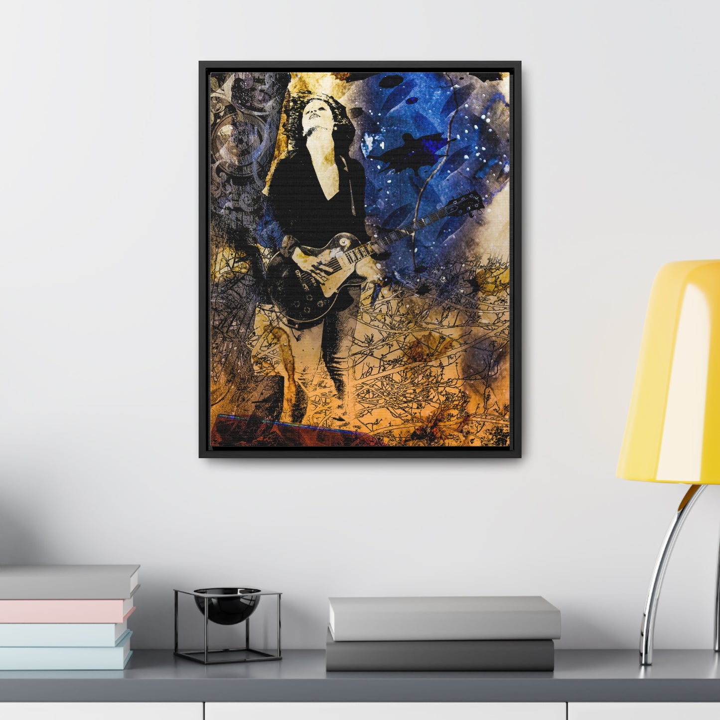 "Scorched" Canvas Wall Art, Abstract Woman Playing Electric Guitar, Music Lover Gift,