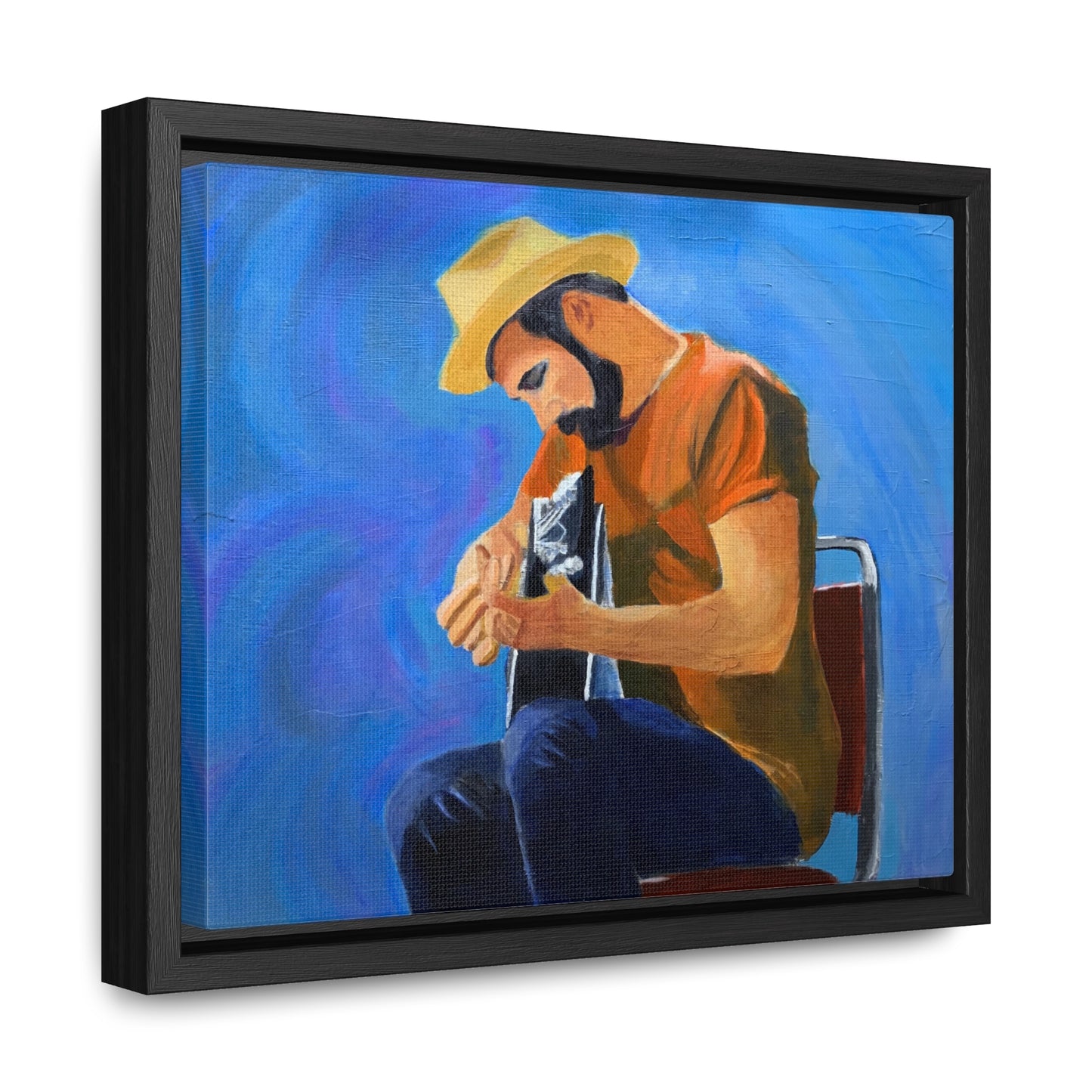 Man in t-shirt playing guitar  Gallery Canvas Wraps, Horizontal Frame