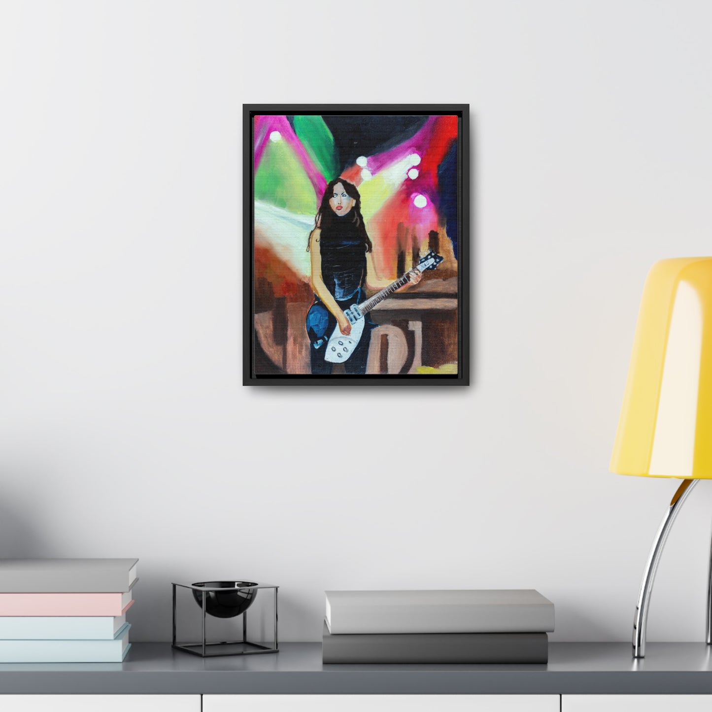 "Showtime"   Woman Playing Electric Guitar Gallery Canvas Wraps, Vertical Frame