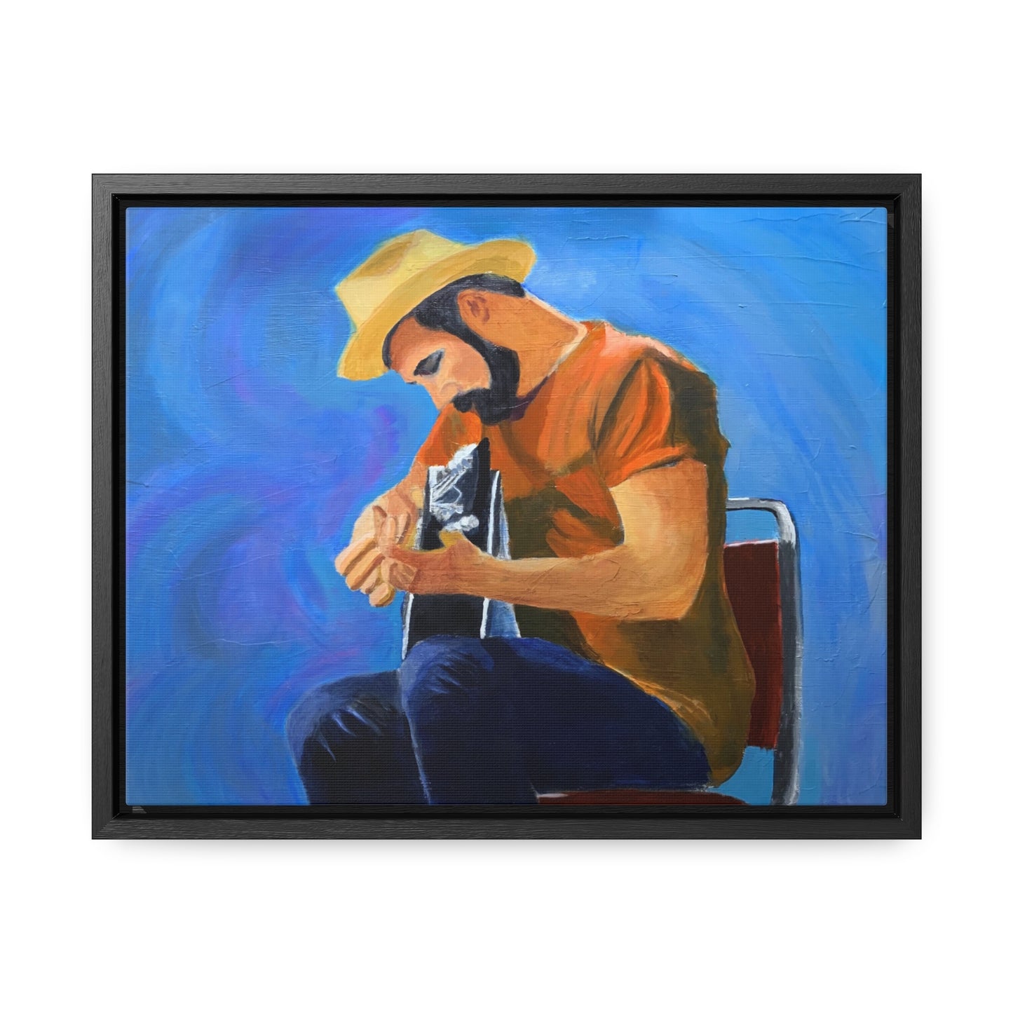 Man in t-shirt playing guitar  Gallery Canvas Wraps, Horizontal Frame