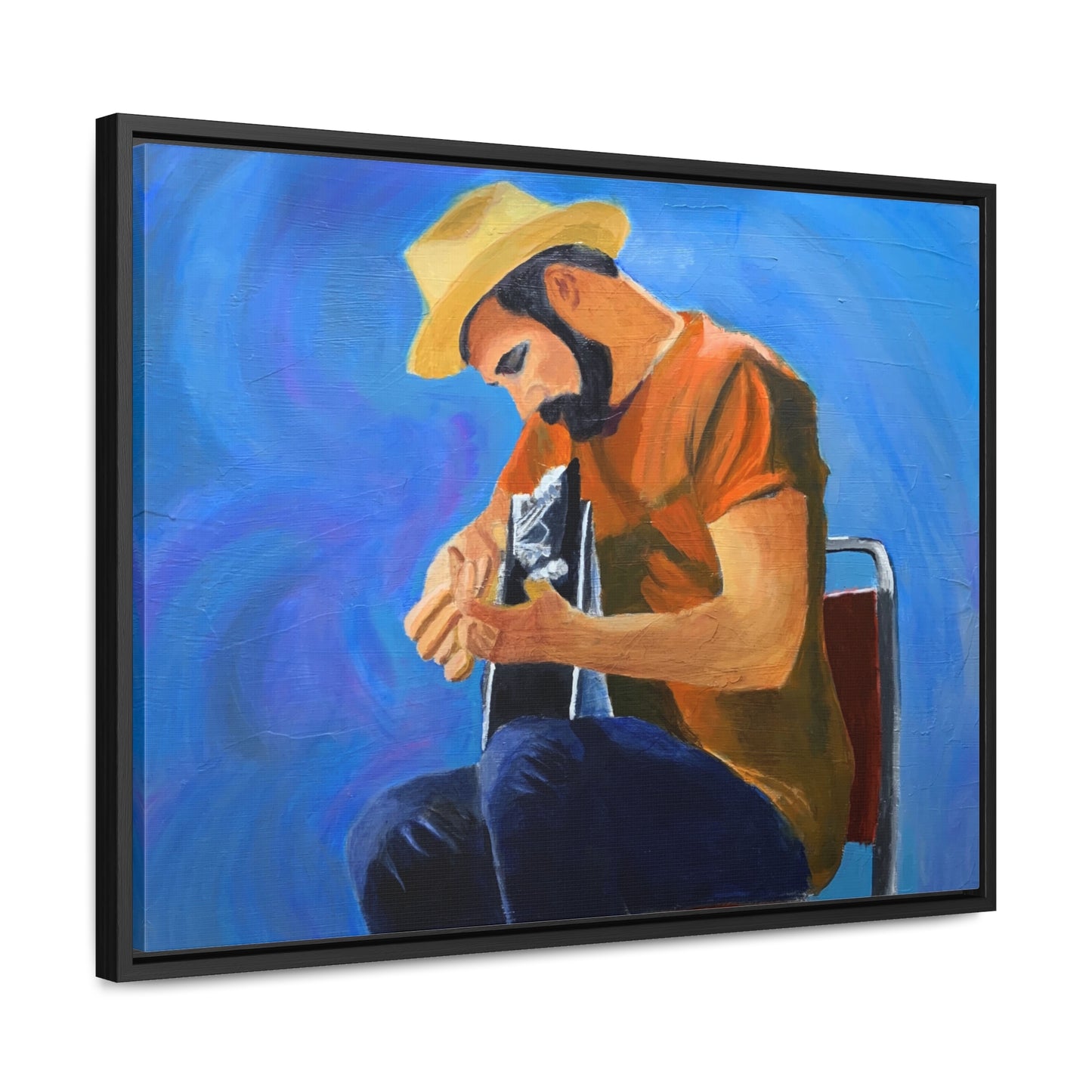 Man in t-shirt playing guitar  Gallery Canvas Wraps, Horizontal Frame