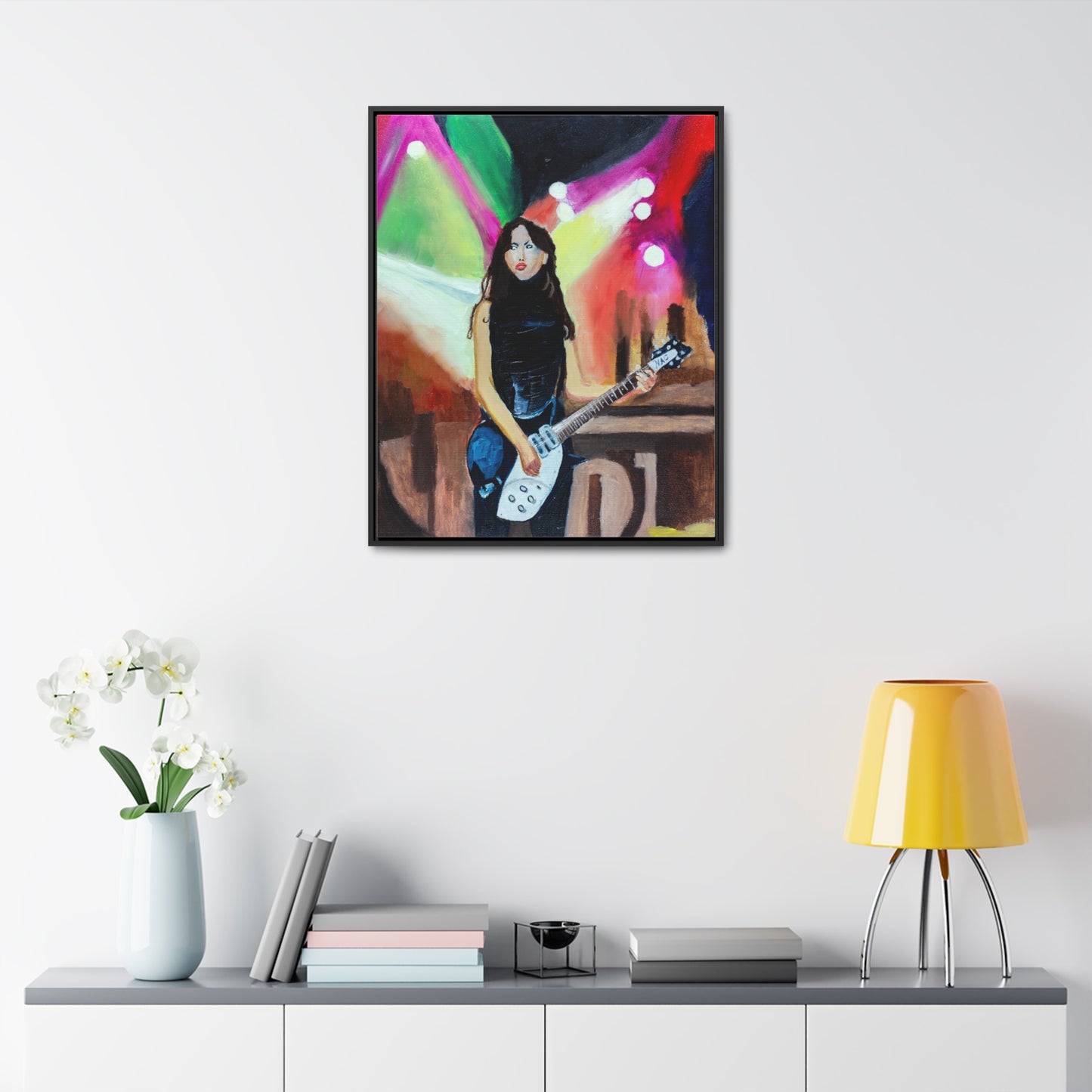 "Showtime"   Woman Playing Electric Guitar Gallery Canvas Wraps, Vertical Frame