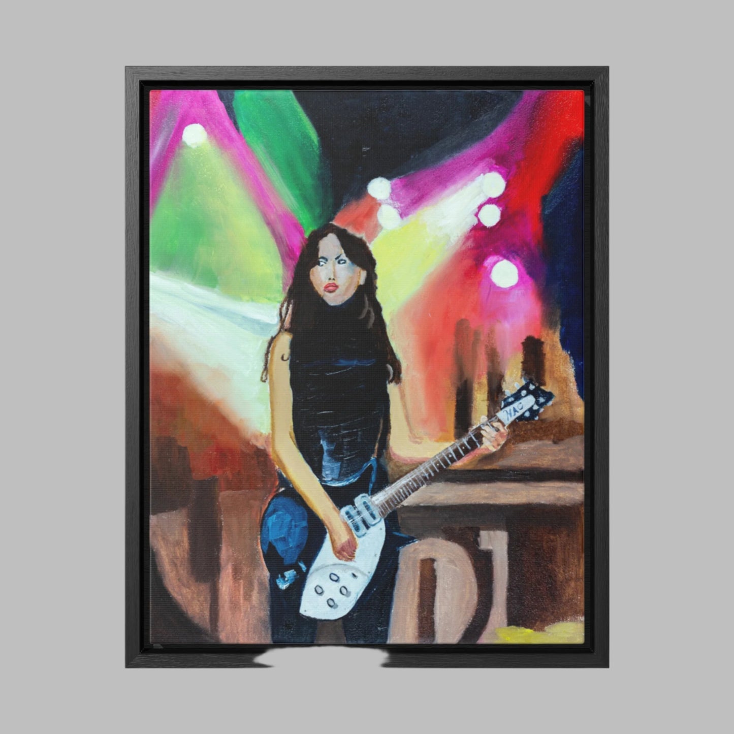 "Showtime"   Woman Playing Electric Guitar Gallery Canvas Wraps, Vertical Frame