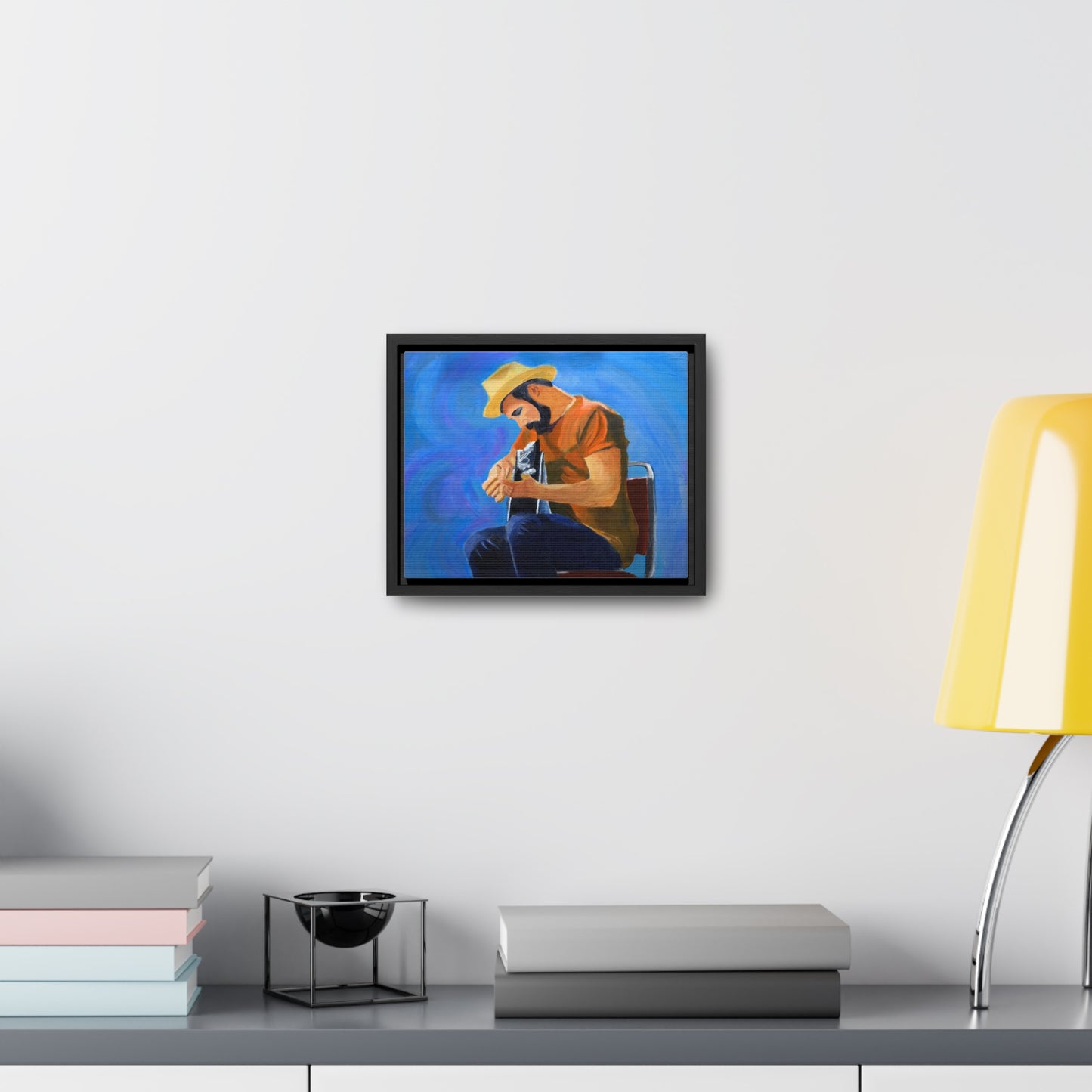 Man in t-shirt playing guitar  Gallery Canvas Wraps, Horizontal Frame