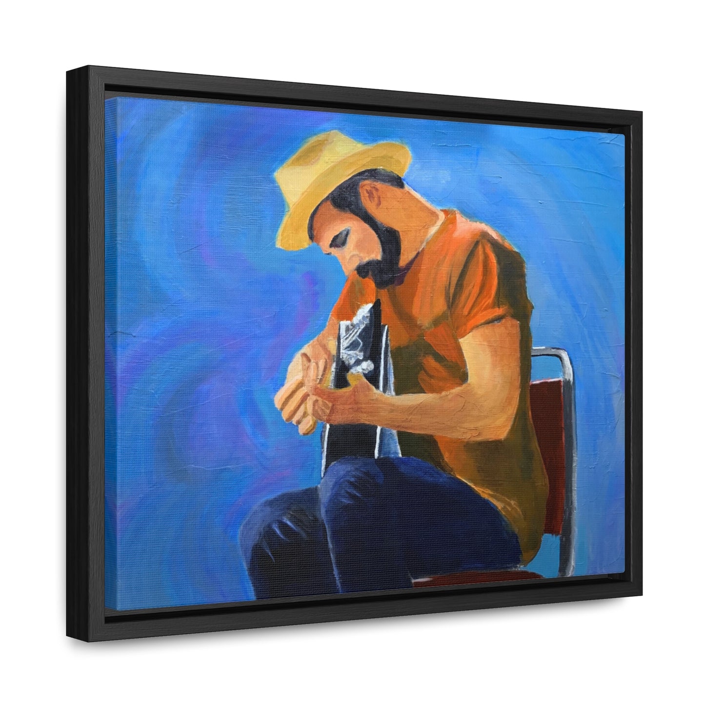 Man in t-shirt playing guitar  Gallery Canvas Wraps, Horizontal Frame